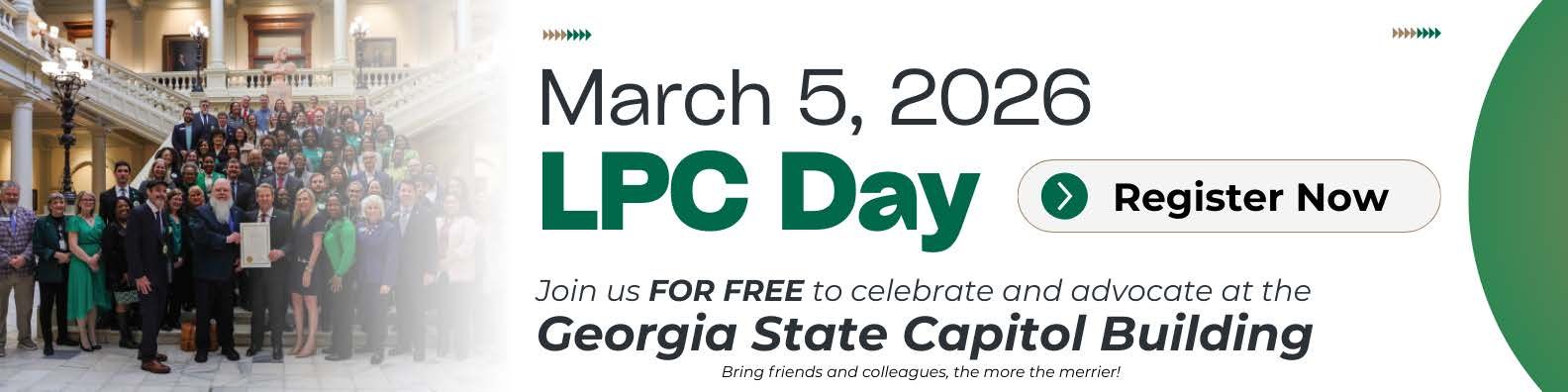 Group of people, green and white banner, text “LPC Day.”