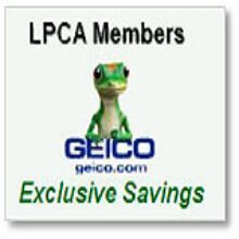 GEICO logo with gecko, offering exclusive savings to LPCA members.