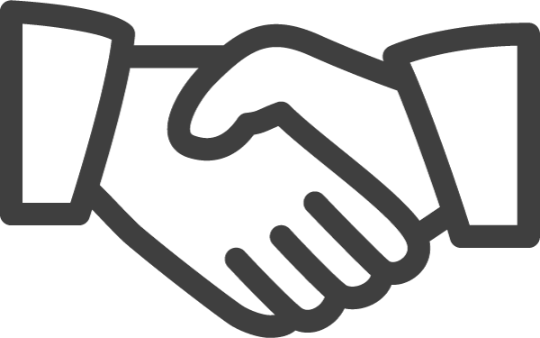 A line drawing of a handshake between two people.