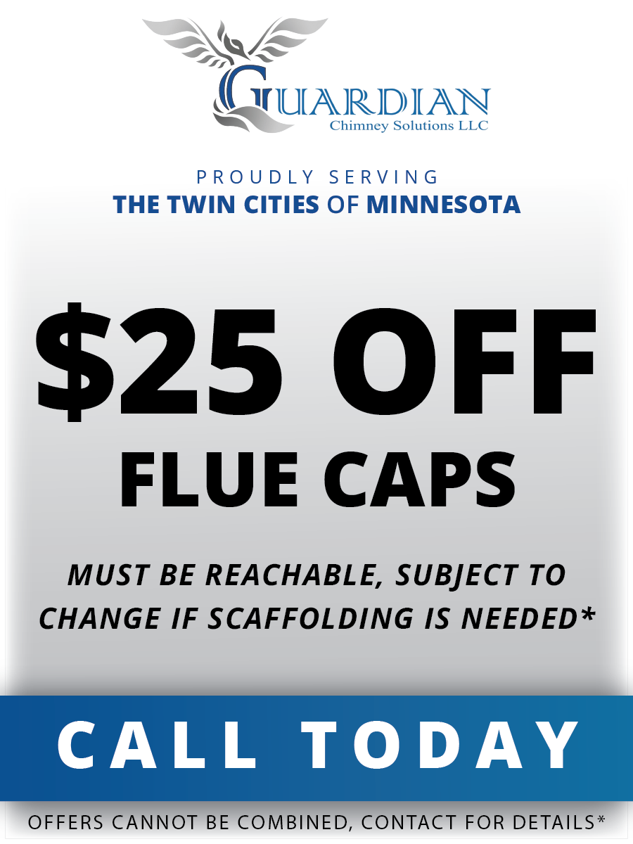 A sign that says $ 25 off flue caps