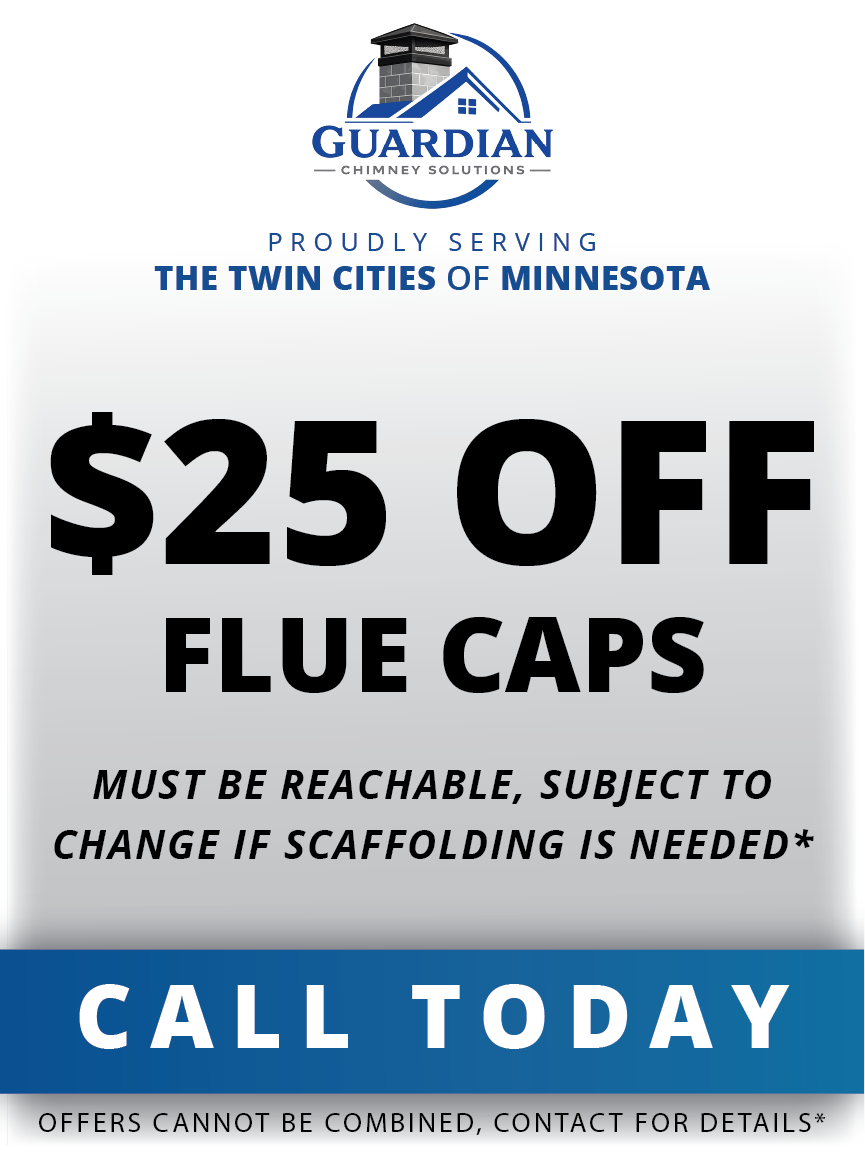A sign that says $ 25 off flue caps