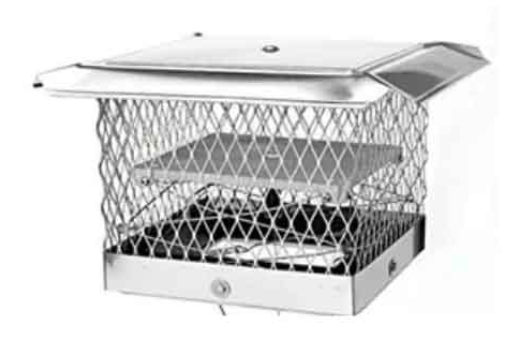 A stainless steel chimney cap on a white background