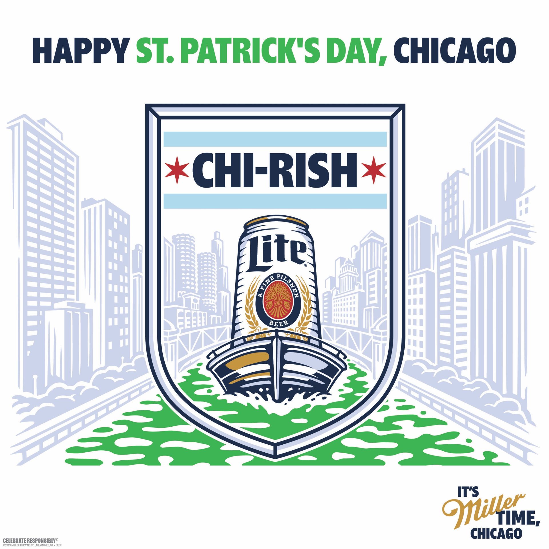 A shield with a can of miller lite on it