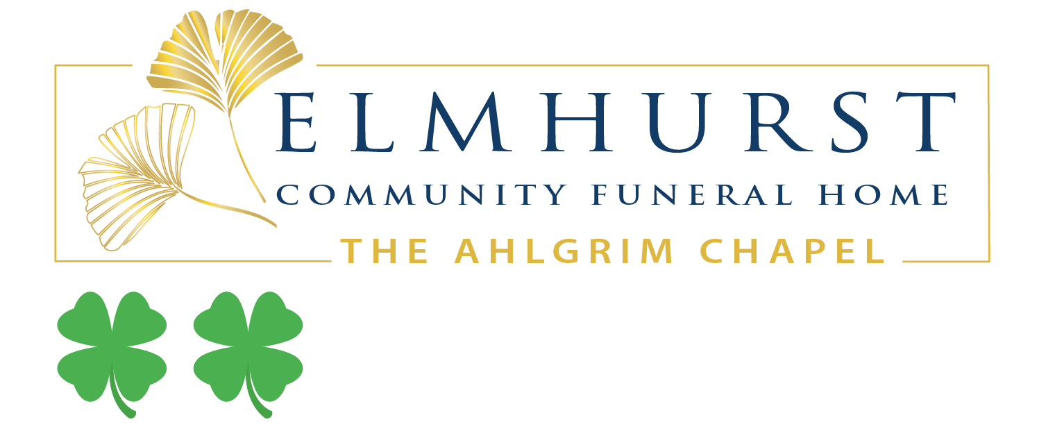 The logo for elmhurst community funeral home the ahlgrim chapel