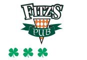 The logo for fitz 's pub has three shamrocks on it.