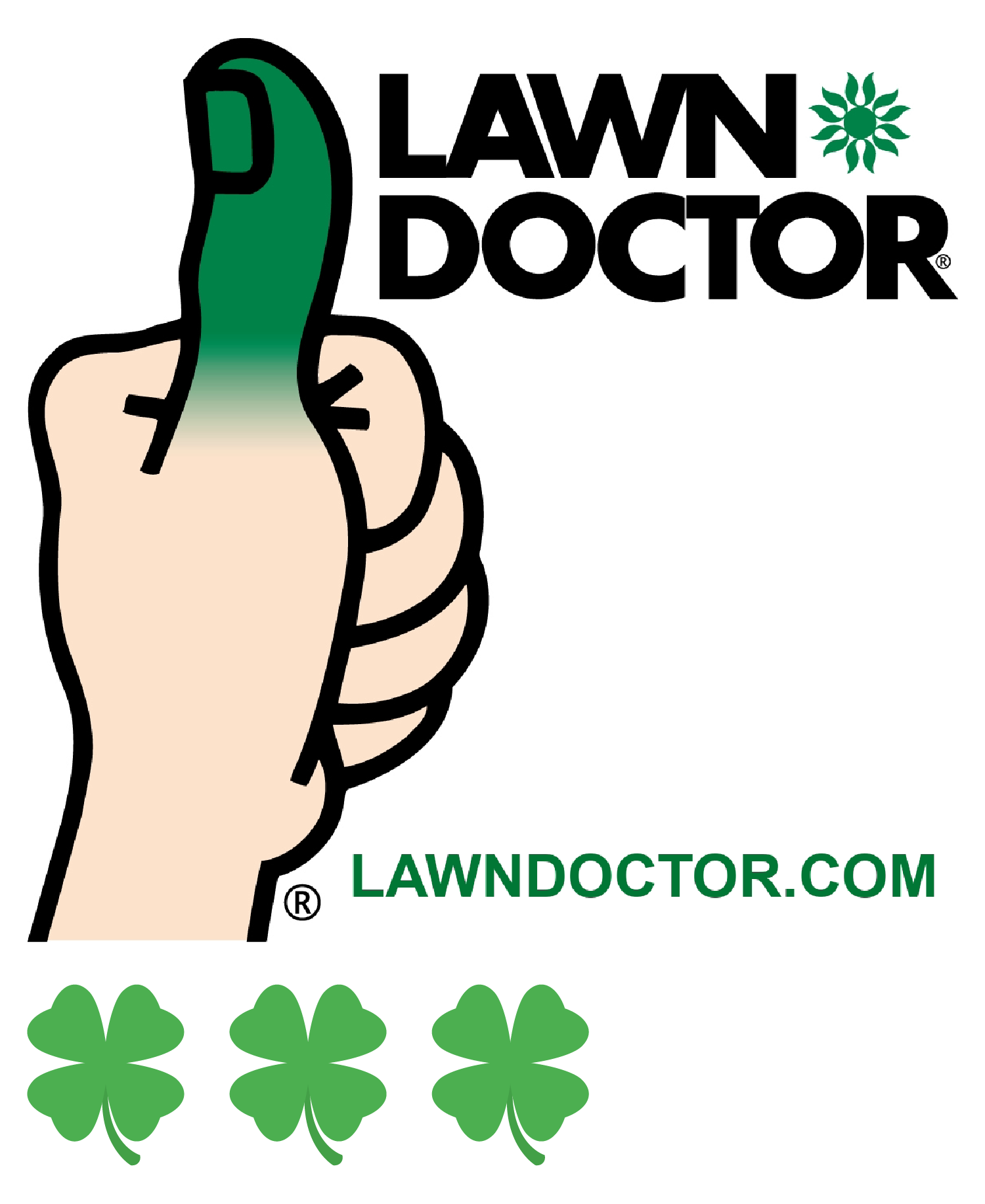 A lawn doctor logo with a hand giving a thumbs up