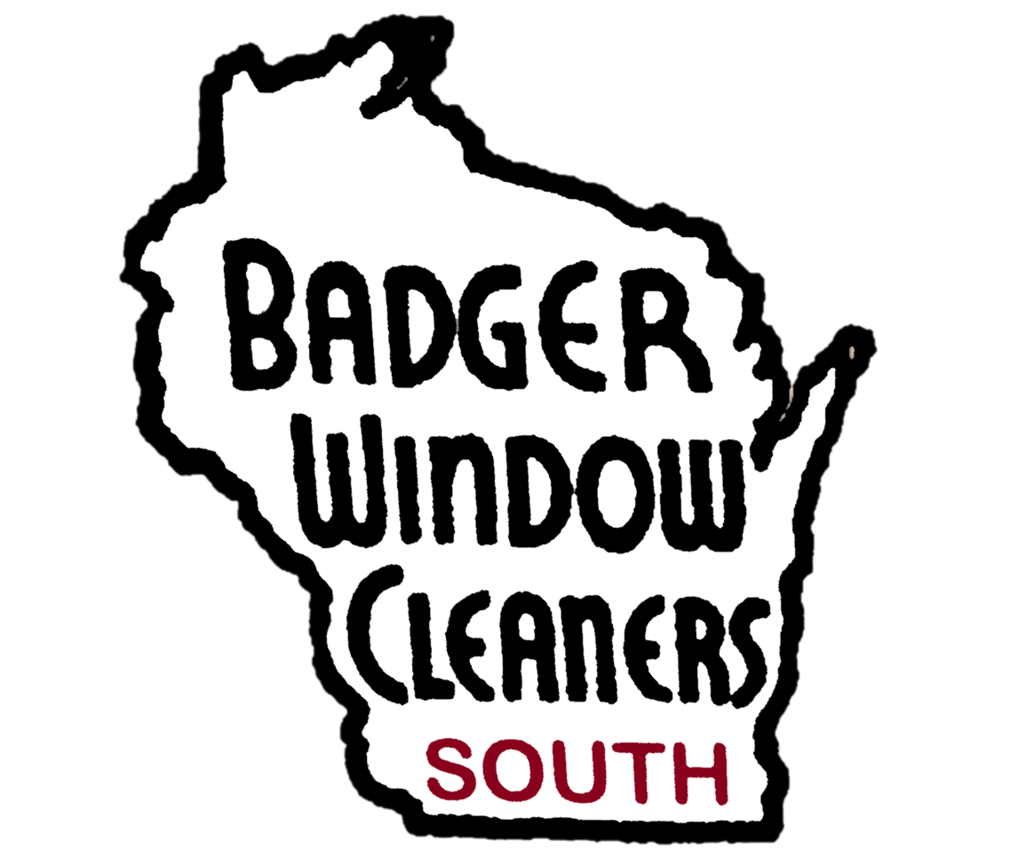 A logo for badger window cleaners south with a map of wisconsin.