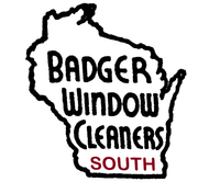 A logo for badger window cleaners south with a map of wisconsin.