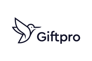 Logo for Giftpro featuring a stylized hummingbird in flight next to the word