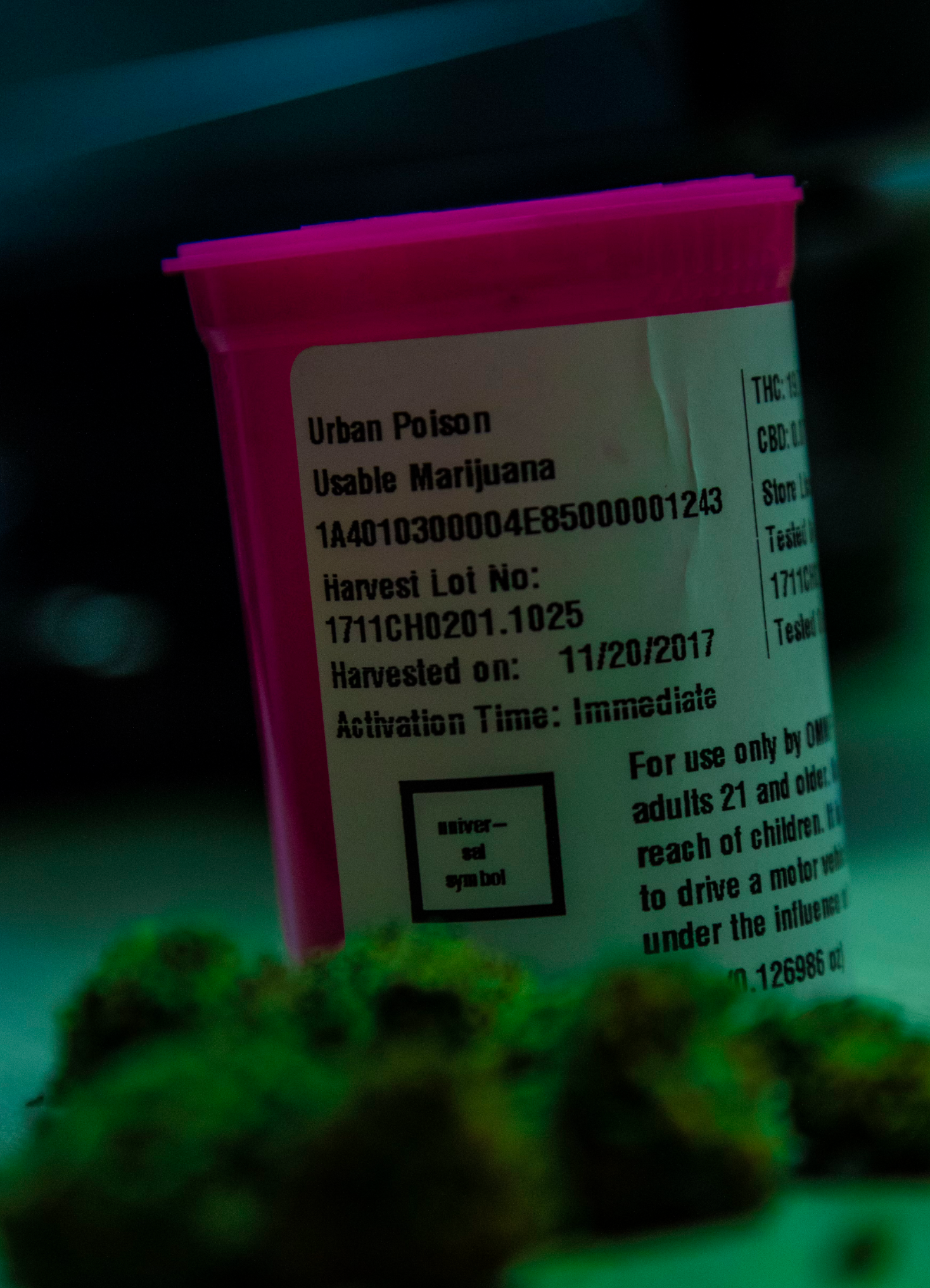 Pink container labeled 