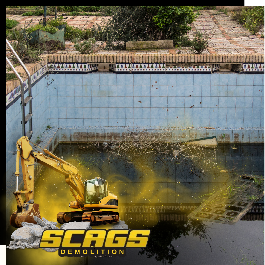 An image of very old pool with scags excavator