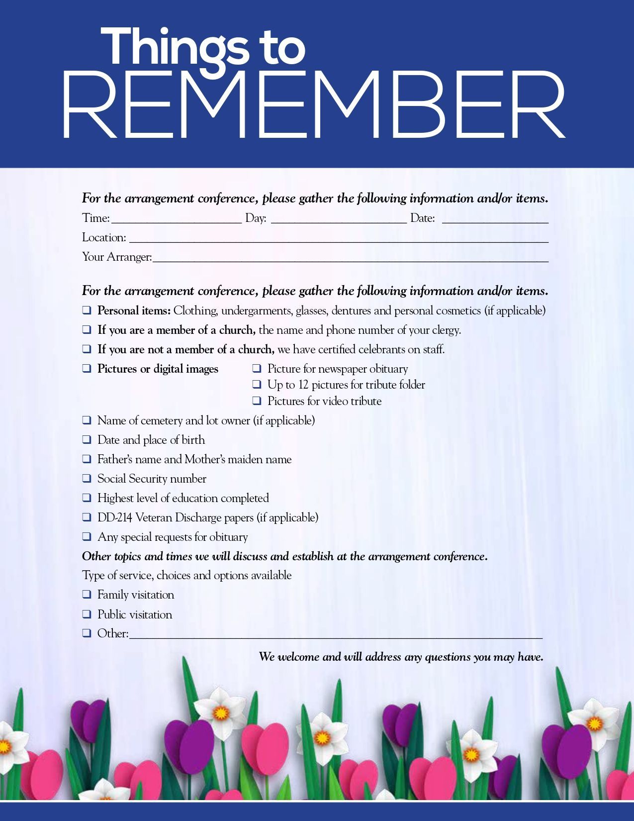 a poster that says `` things to remember '' with flowers on it