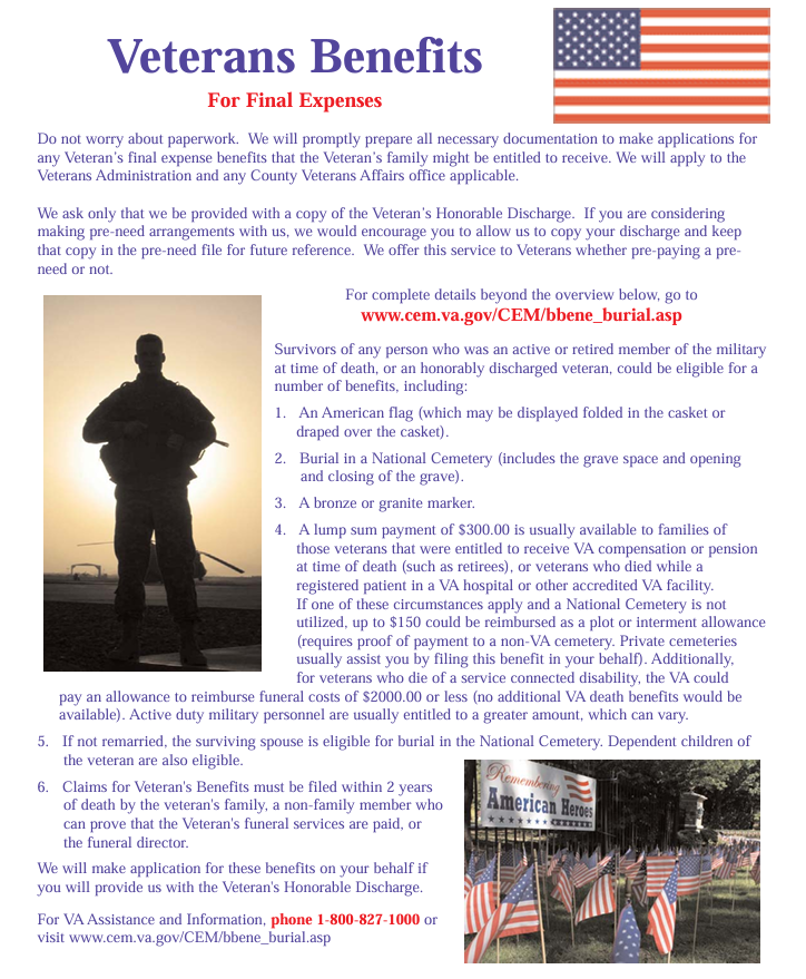 a flyer for veterans benefits for final expenses