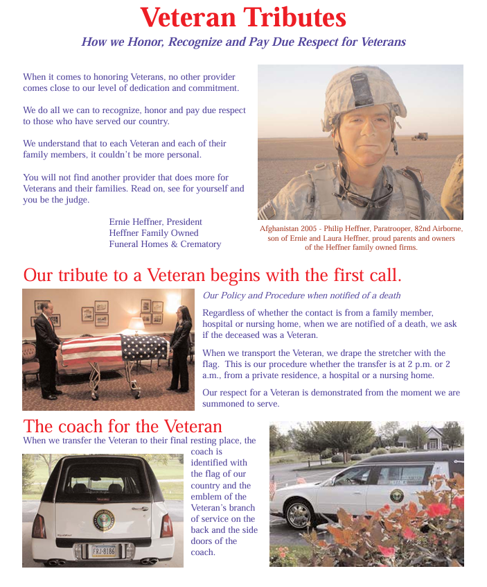 a flyer about veteran tributes with a picture of a soldier carrying a coffin .