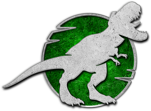 Uma silhueta de um dinossauro em um círculo verde