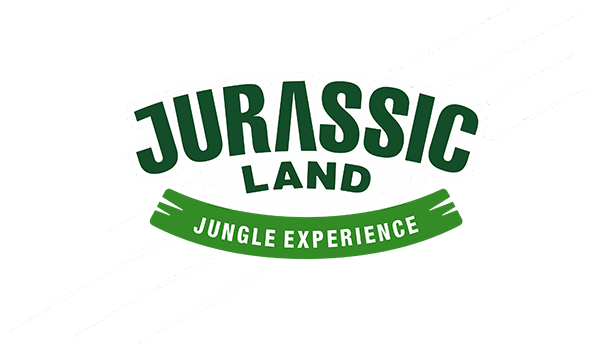 O logotipo da experiência na selva jurássica é verde e branco.