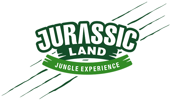 O logotipo da experiência na selva jurássica é verde e branco.