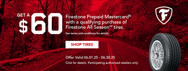 A firestone prepaid mastercard is being offered with a qualifying purchase of firestone all season tires. A firestone ad that says get up to $ 80 back by mail on a firestone prepaid mastercard