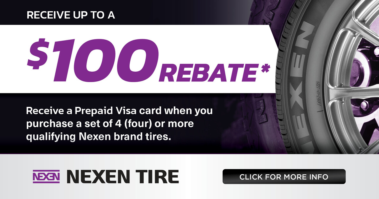 An ad for Nexen tires that says $ 100 rebate
