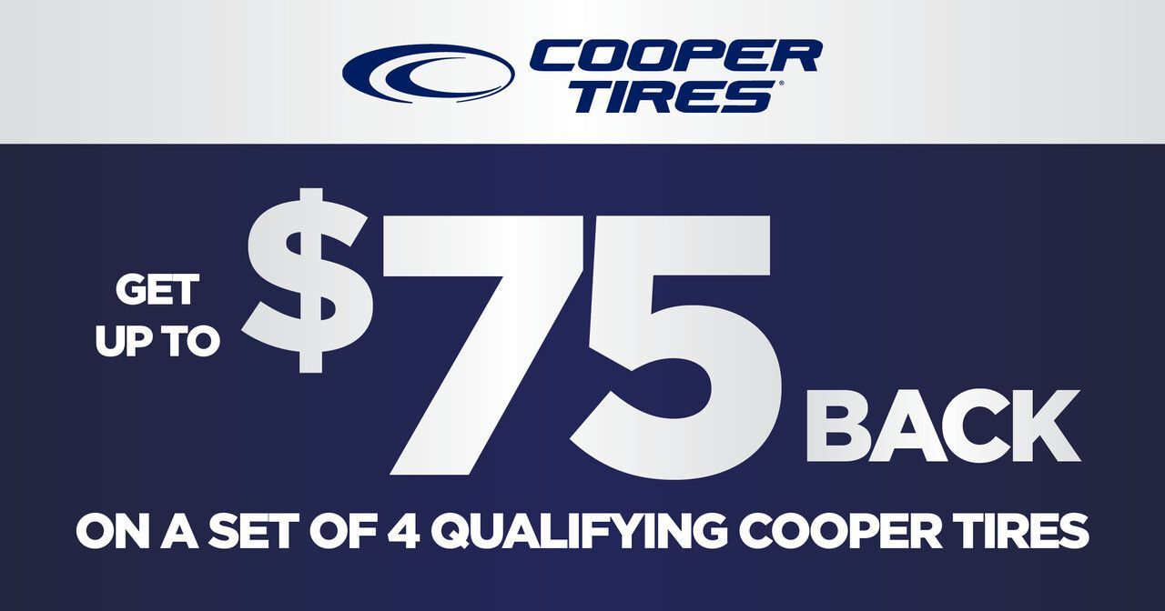 A Cooper tires ad that says get up to $ 70 rebate when you buy a set of 4 qualifying tires