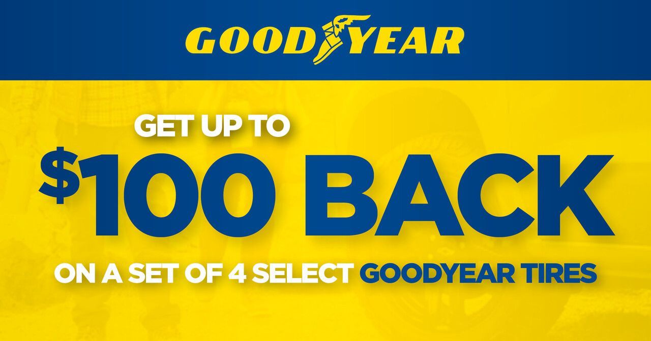 Goodyear tire promotion: Get up to $80 back via online or mail-in rebate. August 1 - 31, 2025. Goodyear tire promotion: Get up to $80 back via online or mail-in rebate. August 1 - 31, 2025.