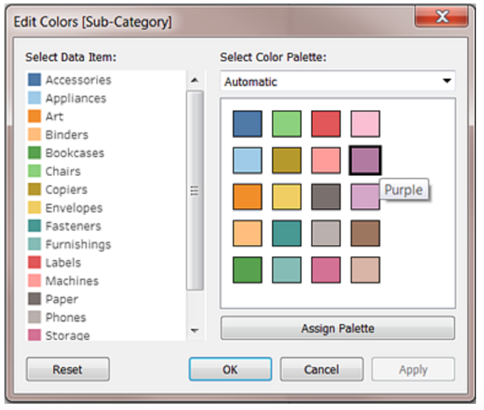 Tableau color palette example