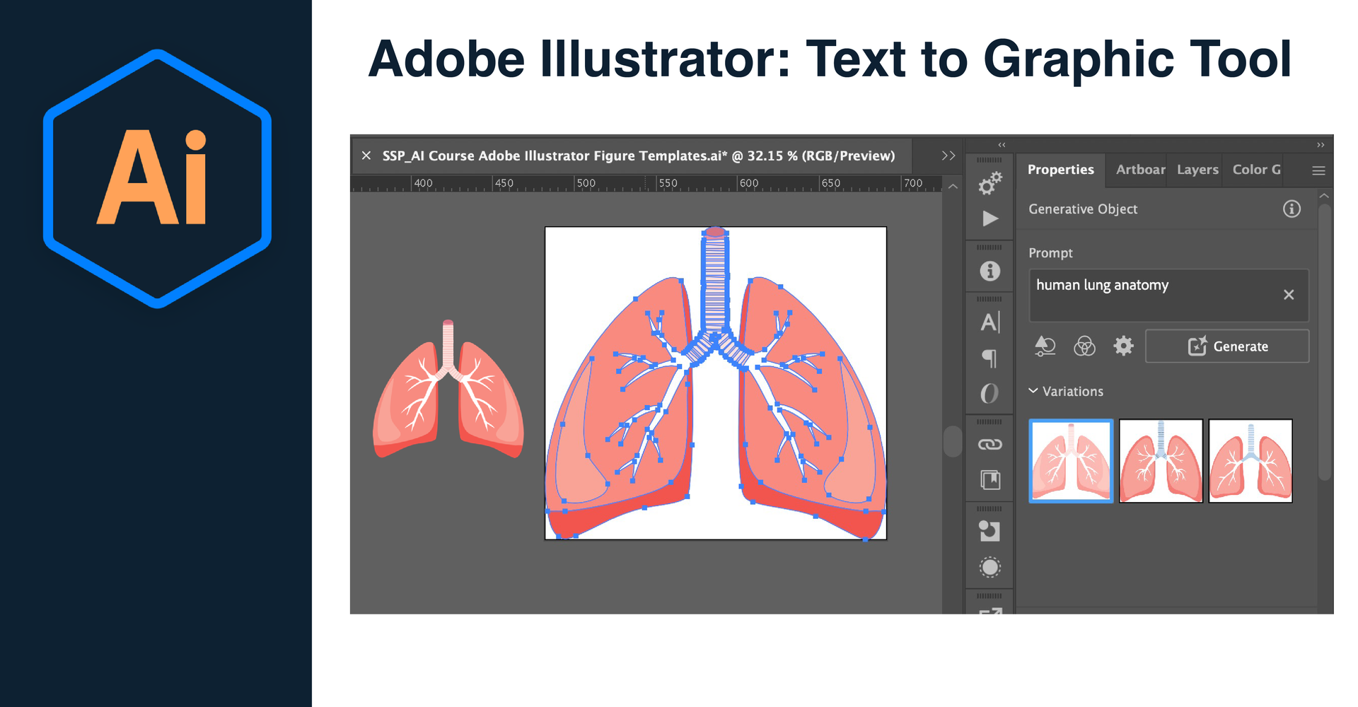 Example scientific AI Image of lung anatomy from Adobe Illustrator tools