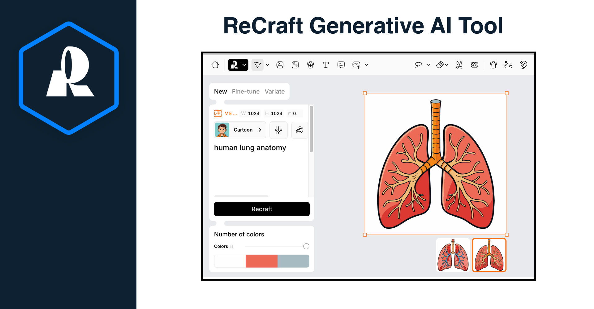 Example scientific AI Image of lung anatomy from from Recraft