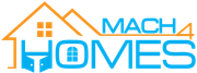 Logo for Mach 4 Homes. Blue and orange house graphic with "MACH 4 HOMES" text in blue.