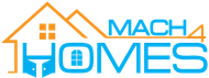 Logo for Mach 4 Homes. Blue and orange house graphic with "MACH 4 HOMES" text in blue.