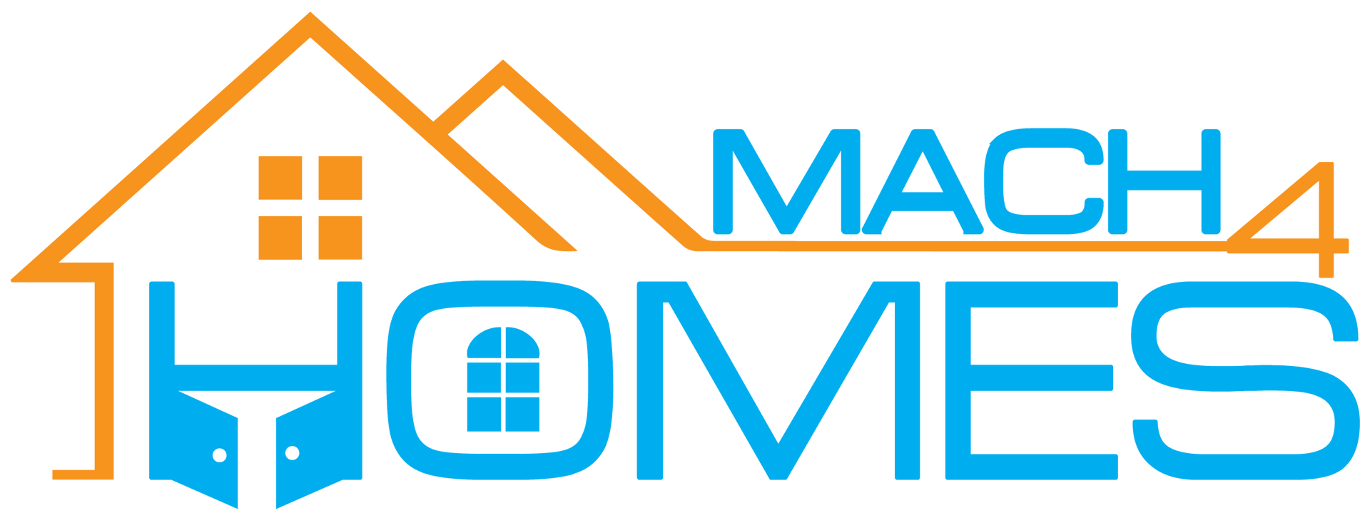 Logo for Mach 4 Homes. Blue and orange house graphic with "MACH 4 HOMES" text in blue.