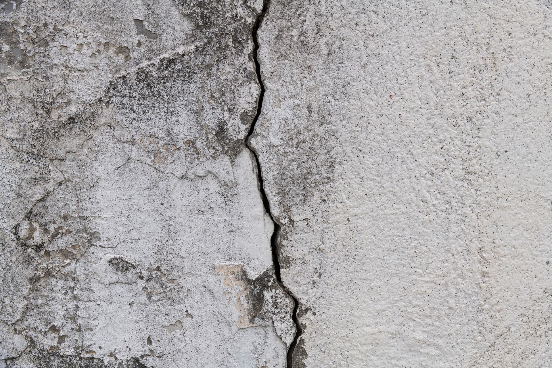 A crack in a foundation wall