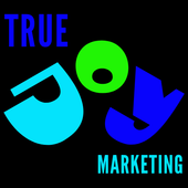 A blue and green logo for true joy marketing