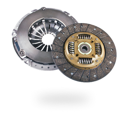 Clutch assembly, consisting of a pressure plate and clutch disc, against a white background. | Madison Automotive