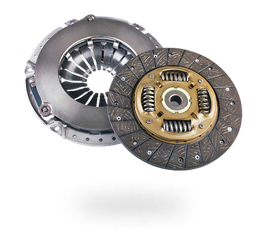 Clutch assembly, consisting of a pressure plate and clutch disc, against a white background. | Madison Automotive