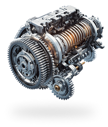 Cutaway view of a silver, intricate engine with prominent gears and internal components. | Madison Automotive