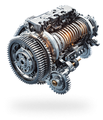 Cutaway view of a silver, intricate engine with prominent gears and internal components. | Madison Automotive