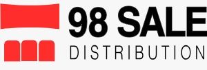 Il logo di 98 SALE DISTRIBUTION presenta un'icona stilizzata di schermo e sedili rossi accanto a un testo nero.