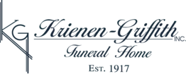 Logo for Krienan-Griffith Funeral Home, including the business name and "Funeral Home" below. "Est. 1917" appears at the bottom.