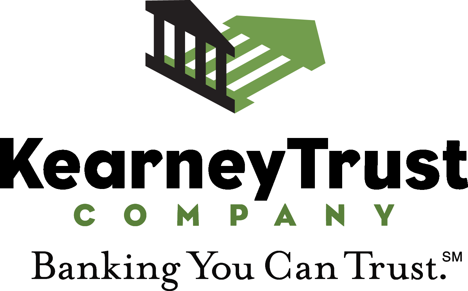 Kearney Trust Company logo with black and green imagery of a building and stairs. Text reads