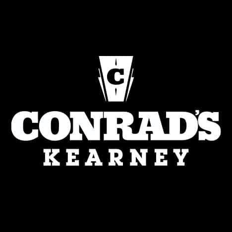 Conrad's Kearney logo: White text on black background. Features 