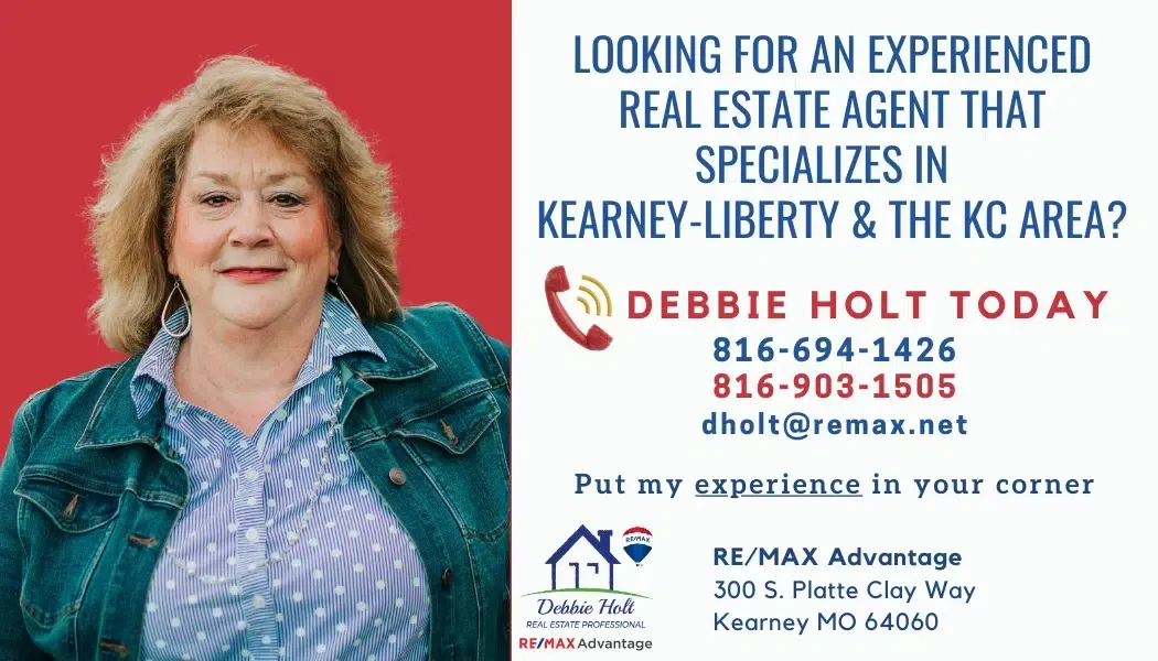 Real estate agent Debbie Holt in a denim jacket. Text: 