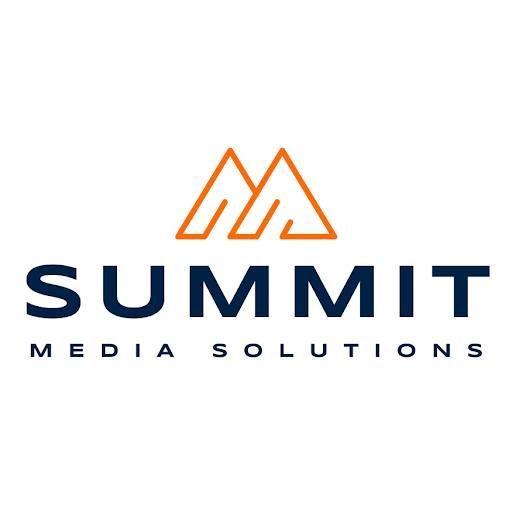 Logo for Summit Media Solutions with an orange mountain icon above the company name in dark blue. “Media Solutions” is below in smaller text.
