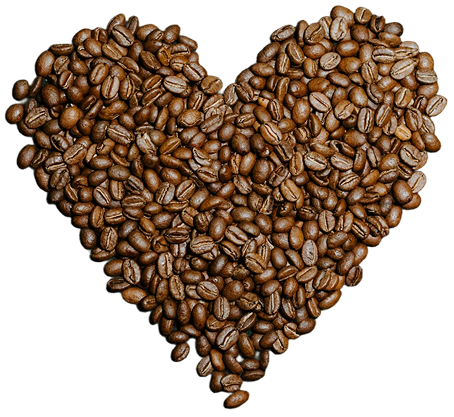 Heart shape formed from coffee beans.