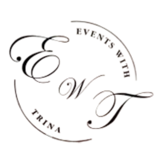 A black and white logo for events with trina