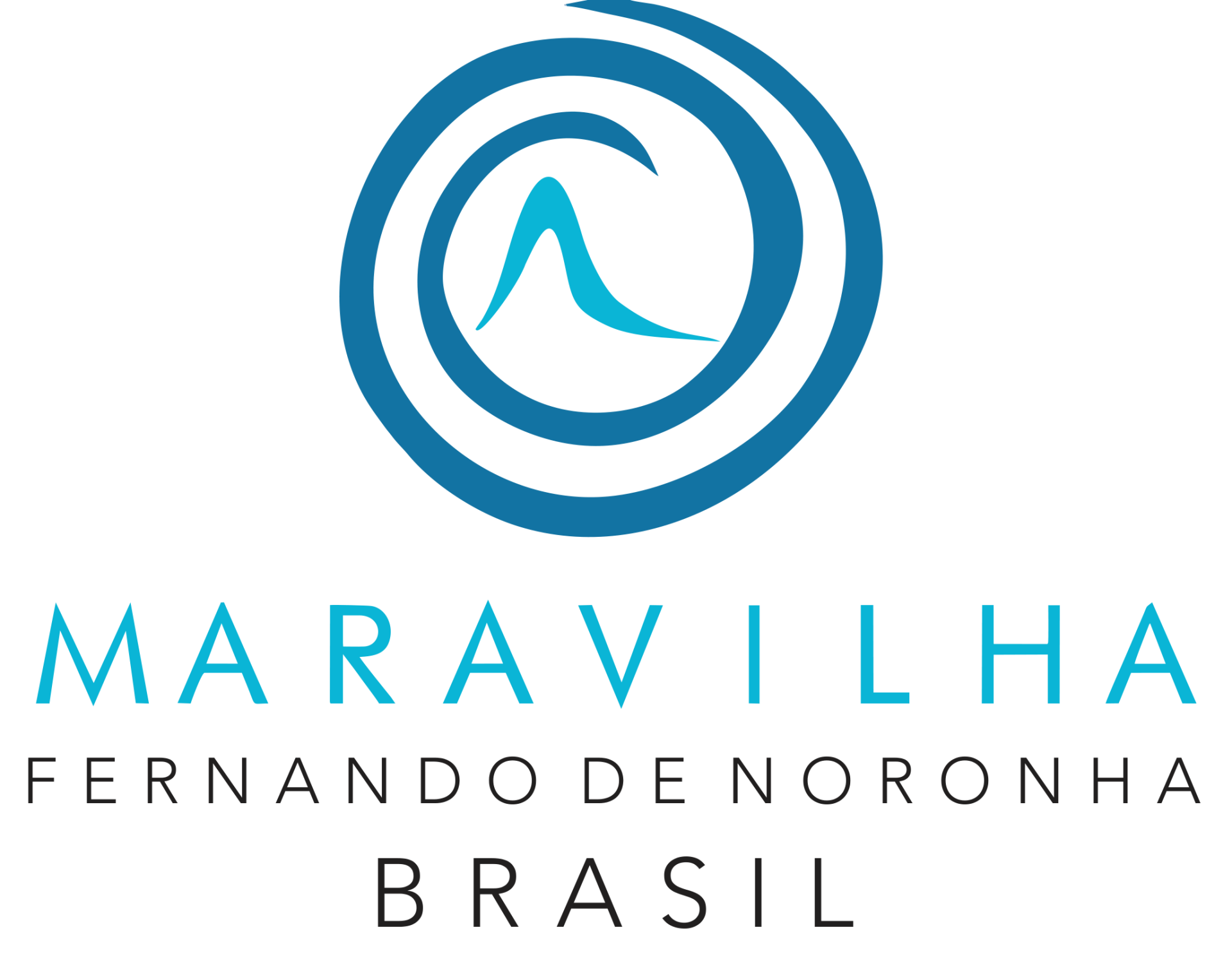 Logo for Maravilha, Fernando de Noronha, Brazil, featuring a stylized mountain in a blue spiral.