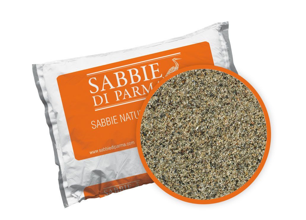 A bag of sabbia di parma next to a bowl of sabbia di parma