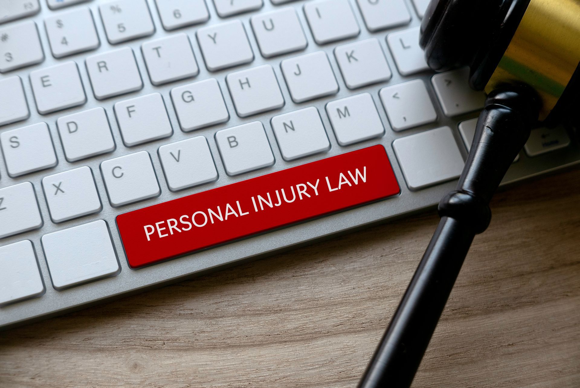 Personal injury law concept with a gavel on a keyboard labeled personal injury law. Personal injury law concept with a gavel on a keyboard labeled personal injury law.