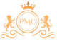 Gold logo with crown, two lions, circle with "PMC", and decorative flourishes.