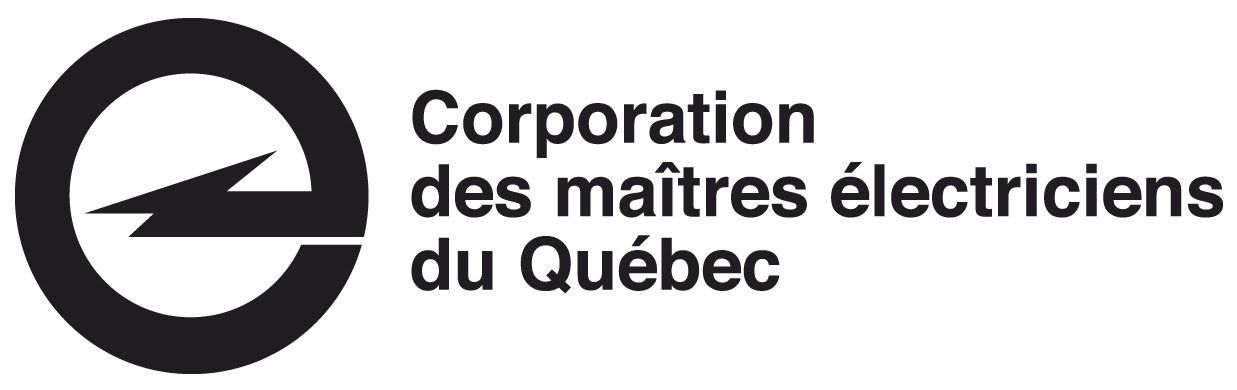 A black and white logo for corporation des maitres electriciens du quebec